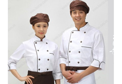 Áo Bếp Trắng Viền Tay Dài (Nữ) AB-03